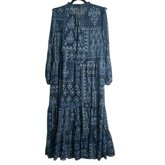 Julia Jordan blue multi printed tiered maxi dress sheer size 16 new raffle - Picture 4 of 11